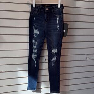 Women's Distressed Skinny Jeans - Dark Blue